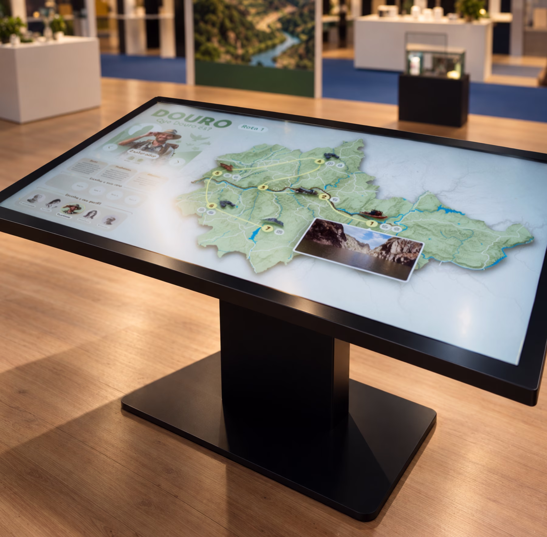 Interactive touch table showing the Douro route map at the trade fair stand