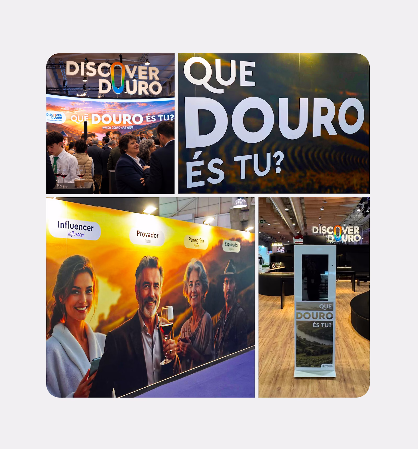 Discover Douro stand at the tourism trade fair, with the campaign screen and visitors