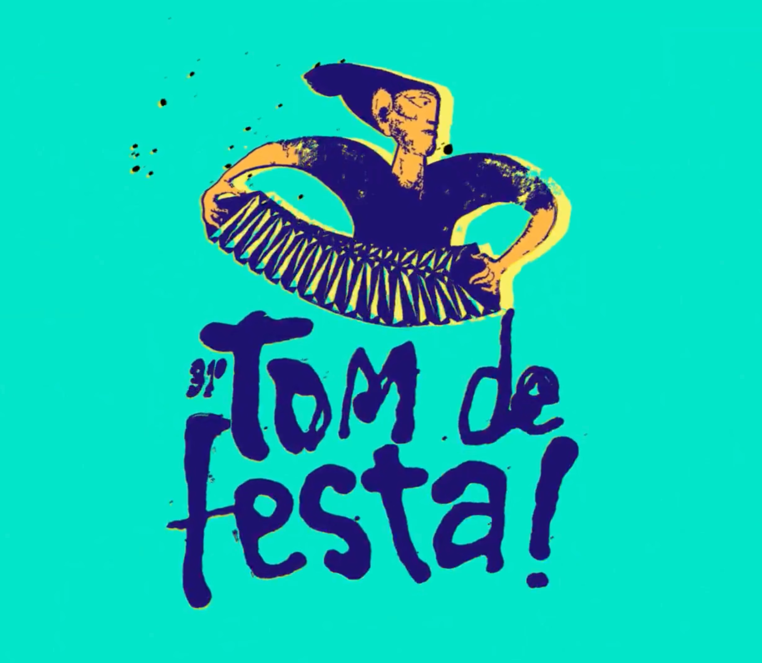 Tom de Festa! lettering with an illustrated accordion player, from the ACERT Festival de Músicas do Mundo 2023 motion